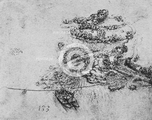 'Bird's-Eye View of a River with a Rope Ferry', c1480 (1945). Artist: Leonardo da Vinci.