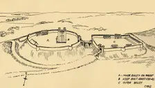 Bird's Eye View of Castle Hedingham, Essex (Partial Reconstruction.) (1931). Artist: Charles Henry Bourne Quennell