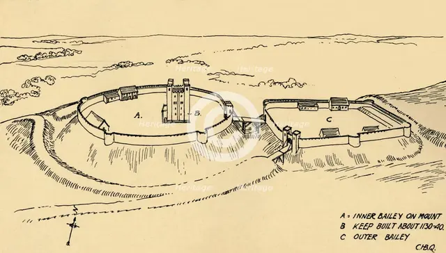'Bird's Eye View of Castle Hedingham, Essex (Partial Reconstruction.)', (1931). Artist: Charles Henry Bourne Quennell.