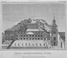 Bird's-eye view of Christ's Hospital as it was in 1720, City of London, 1829. Artist: Anon