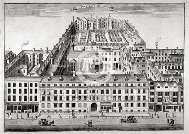 Bird's-eye view of Furnival's Inn, Holborn, City of London, c1750.                       Artist: Sutton Nicholls