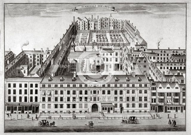 Bird's-eye view of Furnival's Inn, Holborn, City of London, c1750.                       Artist: Sutton Nicholls