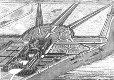 'Bird's Eye View of Hampton Court Palace as finished by William III 1891. Creator: Unknown