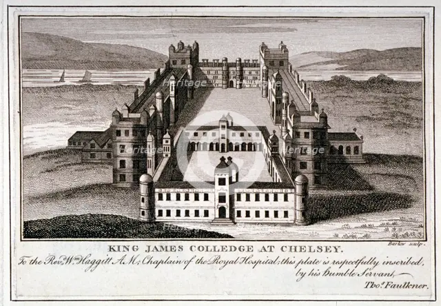 Bird's-eye view of King James's College, Chelsea, London, c1800.                                     Artist: John Barlow