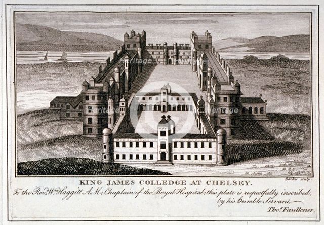 Bird's-eye view of King James's College, Chelsea, London, c1800.                                     Artist: John Barlow