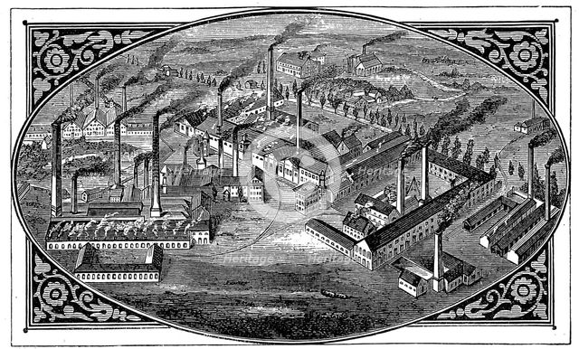 Bird's-eye view of Krupp's works, Essen, Germany, 1876. Creator: Unknown.
