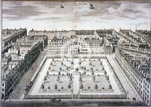 Bird's-eye view of Leicester Square, Westminster, London, c1750. Artist: Sutton Nicholls