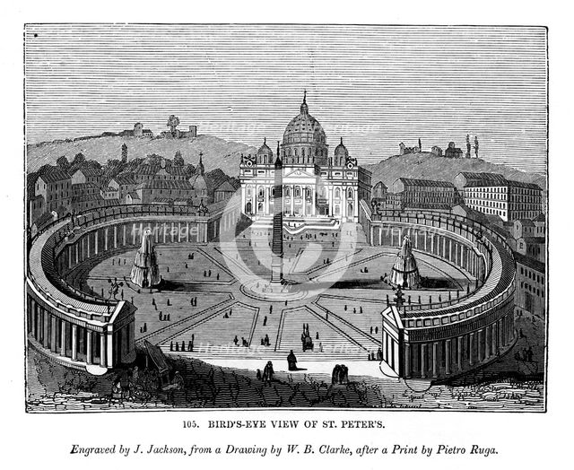 Bird's eye view of St Peter's, 1843. Artist: J Jackson