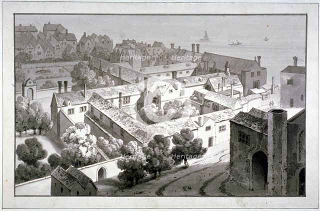 Bird's-eye view of the Bishop of Winchester's palace, Southwark, London, c1820.           Artist: George Shepherd
