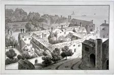 Bird's-eye view of the Bishop of Winchester's palace, Southwark, London, c1820. Artist: George Shepherd