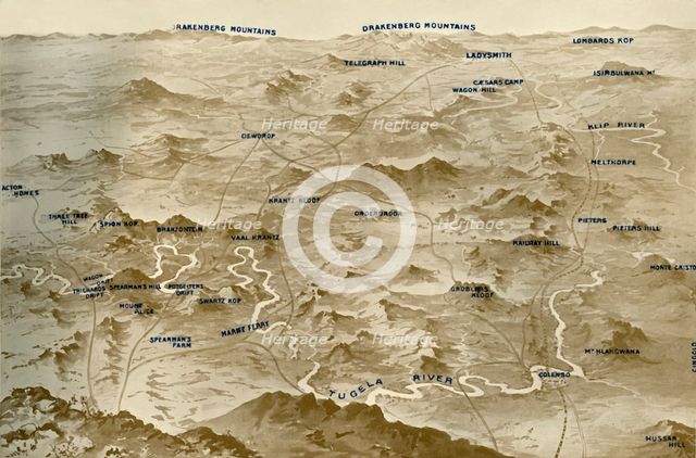 'Bird's-Eye View of the Country Covered by General Buller's Operations for the Relief of Ladysmith', Creator: Russell & Sons.