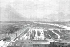 Bird's eye view of the London Docks, 1845. Creator: Unknown