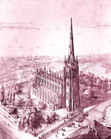 Bird's Eye View of Trinity Church, New York, 1847. Creator: John Forsyth