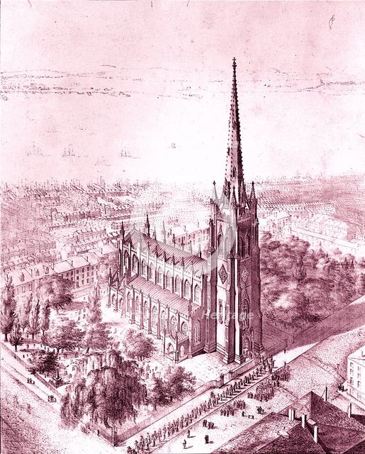 Bird's Eye View of Trinity Church, New York, 1847. Creator: John Forsyth.