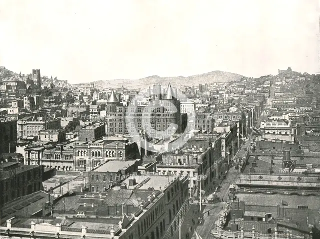 Bird's eye view from the tower of the Chronicle Building, San Francisco, USA, 1895.  Creator: Unknown.