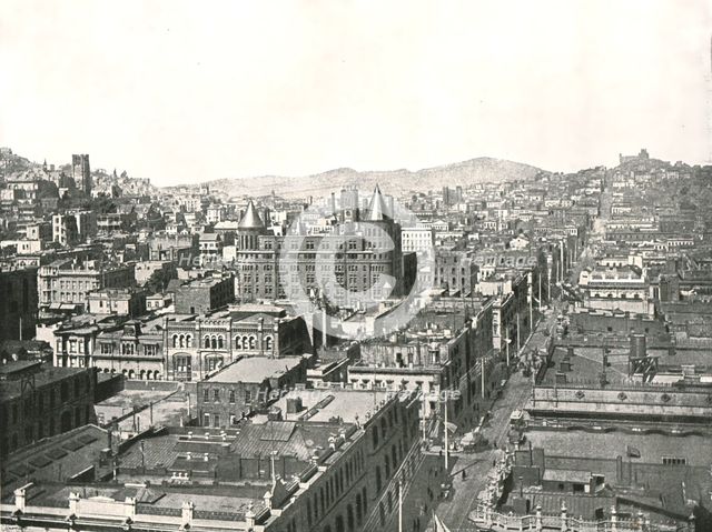 Bird's eye view from the tower of the Chronicle Building, San Francisco, USA, 1895.  Creator: Unknown.
