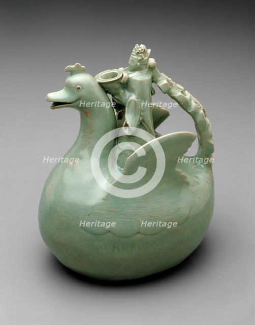 Bird Shaped Ewer with Crowned Rider Holding a Bowl, Korea, Goryeo dynasty (918-1392), 12th century. Creator: Unknown.