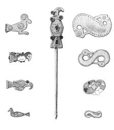Bird-shaped fibulae, hairpin, and s-shaped fibulae, 1893. Artist: A Housselin