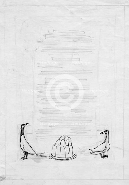 Birds and jelly, menu design, c1950. Creator: Shirley Markham.