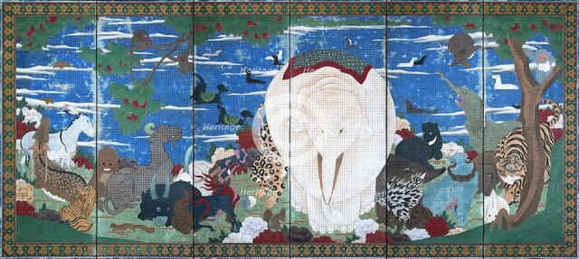 Birds, Animals, and Flowering Plants in Imaginary Scene, 18th century.