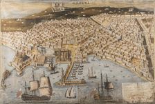 Bird's-eye panoramic view of the Port of Naples with the Castel Sant'Elmo, c1714-1734. Creator: Anonymous