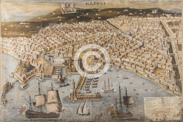 Bird's-eye panoramic view of the Port of Naples with the Castel Sant'Elmo, c1714-1734. Creator: Anonymous.