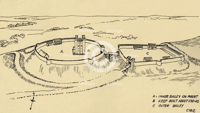 'Bird's Eye View of Castle Hedingham, Essex (Partial Reconstruction.)', (1931). Artist: Charles Henry Bourne Quennell.
