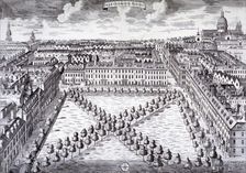 Bird's-eye view of Charterhouse Square, Finsbury, London, c1750. Artist: Sutton Nicholls