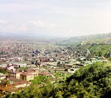 Bird's-eye view of a city, possibly Tiflis (Tbilisi, Georgia), between 1905 and 1915. Creator: Sergey Mikhaylovich Prokudin-Gorsky