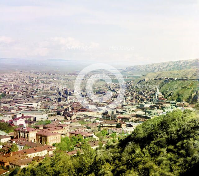 Bird's-eye view of a city, possibly Tiflis (Tbilisi, Georgia), between 1905 and 1915. Creator: Sergey Mikhaylovich Prokudin-Gorsky.