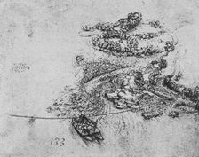 Bird's-Eye View of a River with a Rope Ferry c1480 (1945). Artist: Leonardo da Vinci