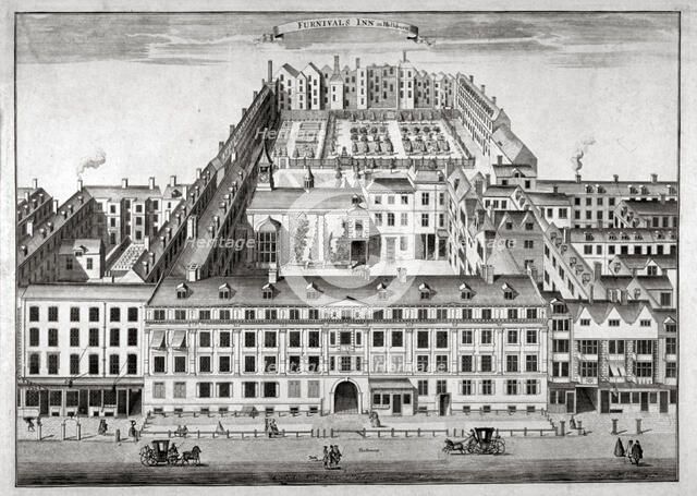 Bird's-eye view of Furnival's Inn, Holborn, City of London, c1750.                       Artist: Sutton Nicholls