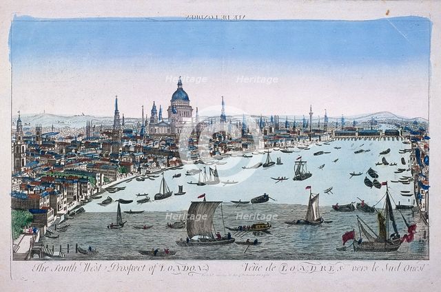 Bird's-eye view of London from Somerset Gardens, in the City of Westminster, 1760. Artist: Anon
