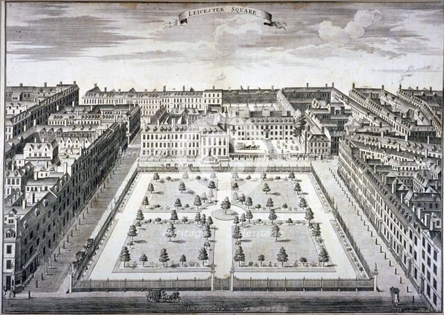 Bird's-eye view of Leicester Square, Westminster, London, c1750. Artist: Sutton Nicholls