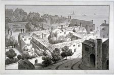 Bird's-eye view of the Bishop of Winchester's palace, Southwark, London, c1820. Artist: George Shepherd