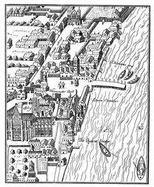 Bird's-eye view of the Palace of Westminster, London, c1560, (c1902-1905)