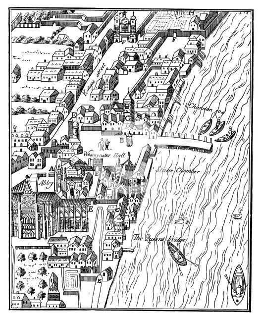 Bird's-eye view of the Palace of Westminster, London, c1560, (c1902-1905). Artist: Unknown