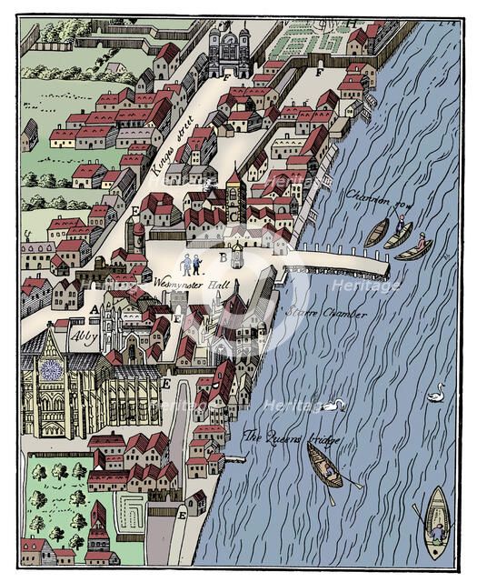 Bird's-eye view of the Palace of Westminster, London, c1560, (c1902-1905). Artist: Unknown.