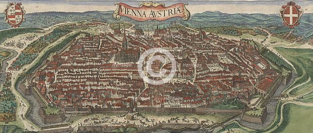 Bird's-eye view of Vienna from North, 1609. Artist: Hoefnagel, Jacob (1575-c. 1630)