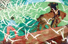 Birds following a plough, 1933. Creator: Ethel Louise Spowers