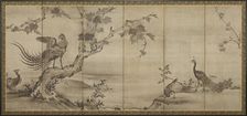 Birds, flowers, and trees: on the back, bamboo trees, Momoyama period, 1568-1615. Creator: Unknown