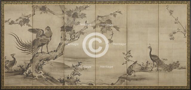 Birds, flowers, and trees: on the back, bamboo trees, Momoyama period, 1568-1615. Creator: Unknown.