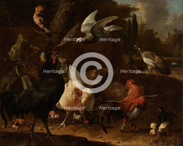 Birds in a Park, 1686. Creator: Melchior d'Hondecoeter.