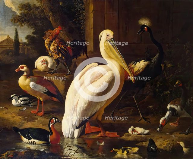 Birds in a Park, 1686. Creator: Melchior d'Hondecoeter.