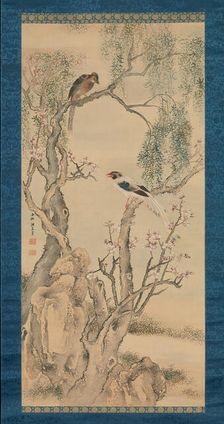 Birds in Willows and Blossoming Peach Tree. Creator: Yosa Buson