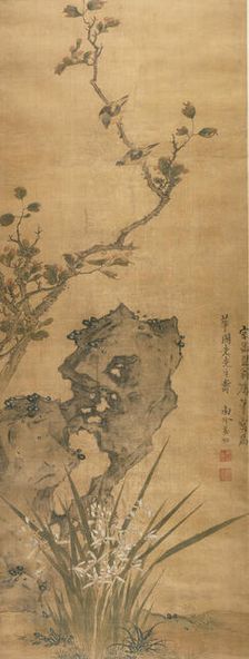 Birds on a Tree with Fruit and Autumn Foliage, Qing dynasty (1644-1911); late 17th century. Creator: Jiang Hong