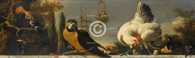 Birds on a Balustrade, c.1680-c.1690. Creator: Melchior d'Hondecoeter.