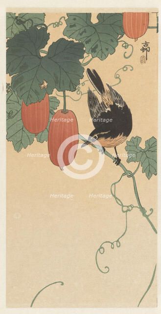 Birds on the Kaki tree, 1920-1930. Creator: Ohara, Koson (1877-1945).