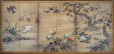Birds, Trees, and Flowers, late 1500s. Creator: Kano Mitsunobu (Japanese, 1565-1608), attributed to