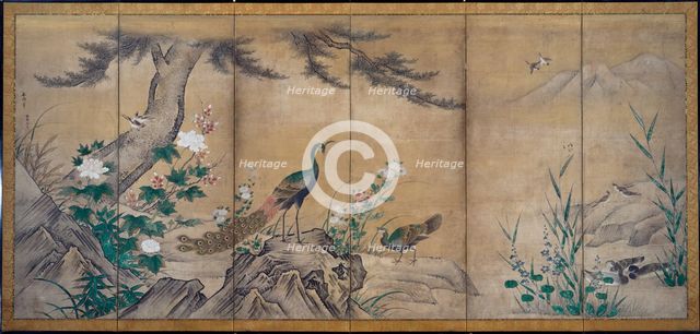 Birds, Trees, and Flowers, late 1500s. Creator: Kano Shoei (Japanese, 1519-1592), attributed to.